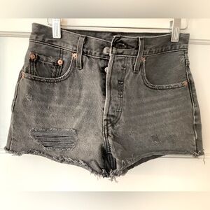 Levi’s 501 Original Fit High Rise Jean Shorts Distressed Gray Wash Size 25